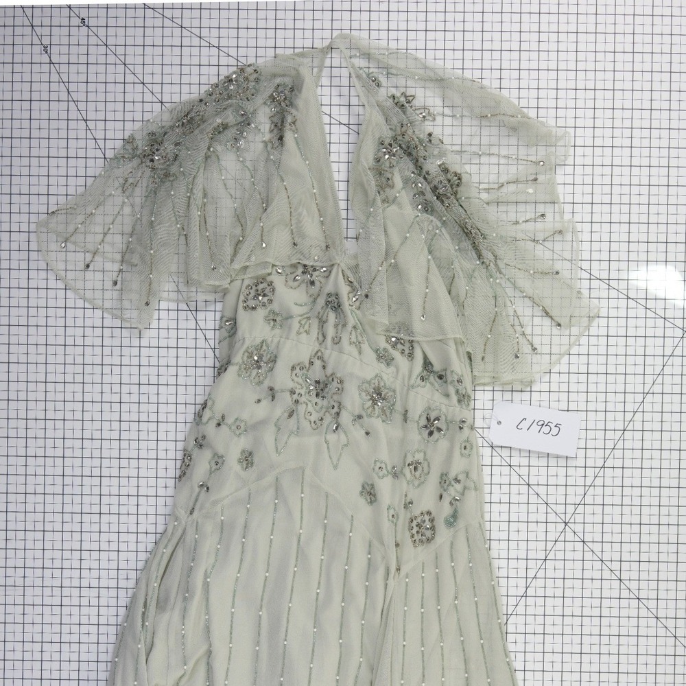 NEW ASOS Maxi Dress Women's Size 12 Sage Green Beaded Sequin V Neck Evening Gown - Picture 7 of 7